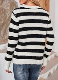 Dokotoo Womens Sweaters Elastic Crewneck Color Block Knit Tops Cute Loose Long Length Wool Comfy Fitted Juniors Pullover Sweater Womens Fall Fashion 2025 Black Small at Amazon Women's Clothing store