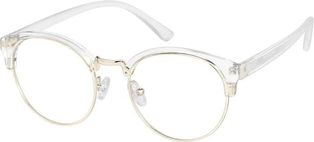 Zenni Minimalist Browline Glasses Clear Mixed Full Rim Frame, Nose Pads, Custom Engraving, Blokz Blue Light Glasses, 1911823