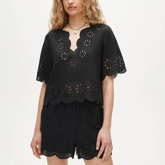 J.Crew Women's Embroidered Linen Eyelet Top
