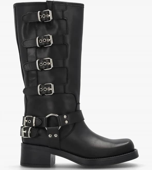 Daniel Leather Multi Buckle Biker Knee Boots