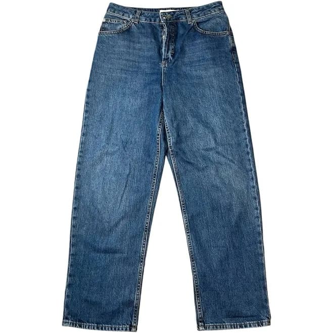 Topshop Women's Medium Wash Button Fly High Waisted Straight Leg Jeans