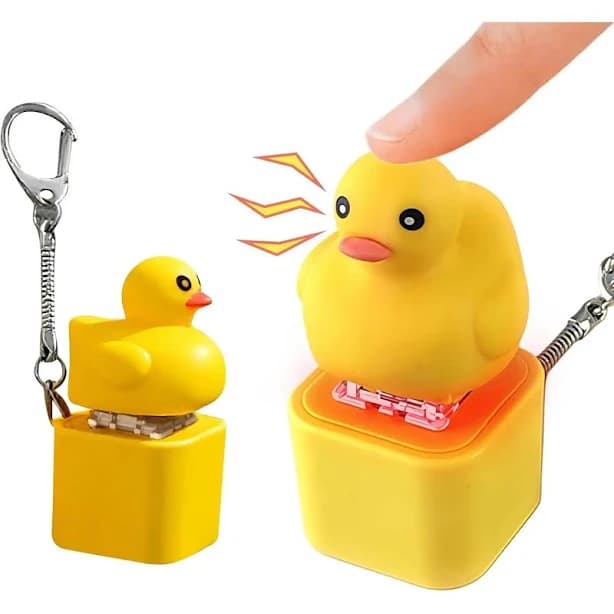 Duckys Quacking Fidget Toy, Rechargeable Keyboard Fidget diy Toy with Colorful Lights & Sound, Portable Anxiety Relief Fidget Keychain for Bags Purses