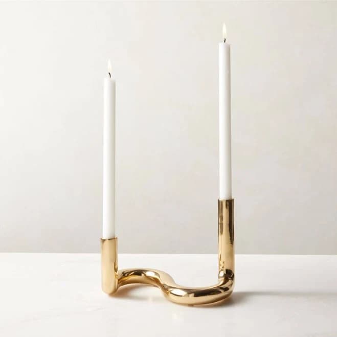 Freya Brass Double Taper Candle Holder - CB2