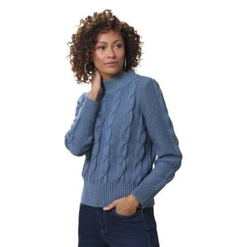 Petite Wide Cable Cotton Mockneck Pullover in
