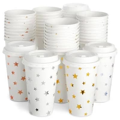 BLUE PANDA 48 Pack Insulated Disposable Hot Coffee Cups with Lids