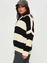 Mild Collared Sweater Cream / Black | Princess Polly