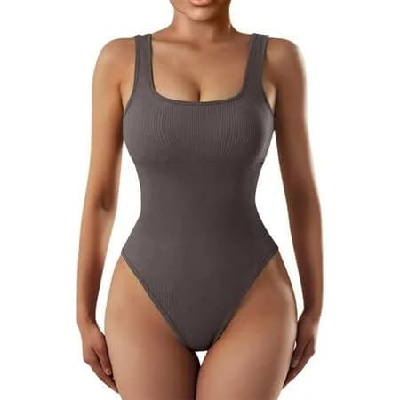 Women's Ribbed Sleeveless Square Neck Bodysuit