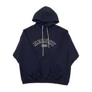Loose Fit Memory Letters Embroidered Hoodie / Navy Blue