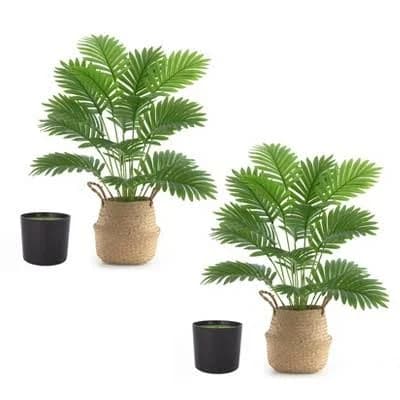 Artificial Palm Trees 2 Pack in Black Pot Woven Basket Fake Majesty Palm Indoor Faux Plant