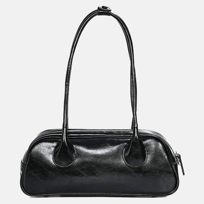 Vintage Genuine Leather Zipper Baguette Bag