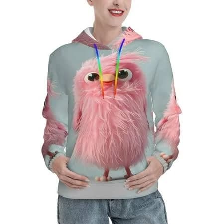 Sikiie Adorable Pink Fluffy Birds Women's Casual Hoodies Long Sleeve Lightweight Pullover Tops Loose