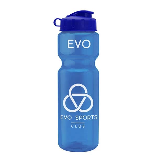 100 Promotional USA-Made Sport Bottles - Large Transparent Water Bottle with Flip Top - Transparent blue