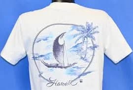 vtg 90s HAWAII ISLAND SAILBOAT OUTRIGGER CANOE WA'A KAULUA OCEAN WHITE t-shirt M