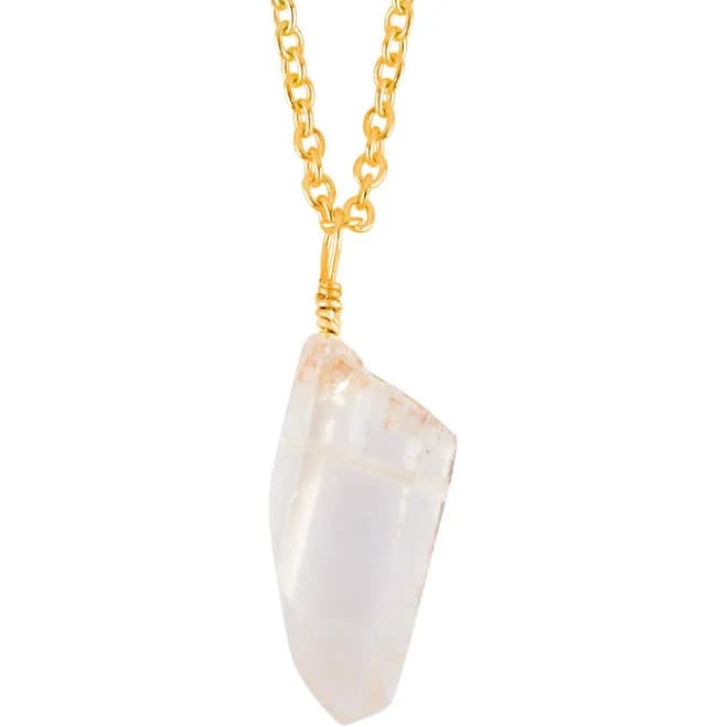 Raw Clear Quartz Gold Wire Wrapped Crystal Point Pendant Necklace
