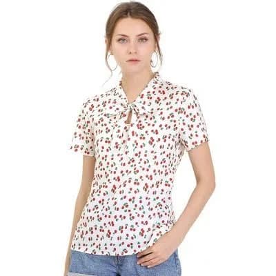 Allegra K Women's Floral Printed Chiffon Blouse with Bow Tie Neck