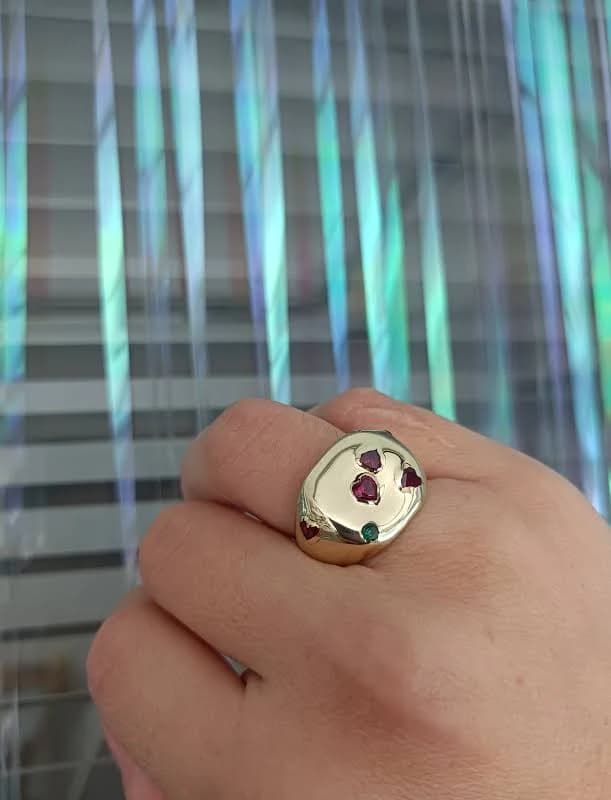 Chunky Gold Heart Ring with Red Zirconia
