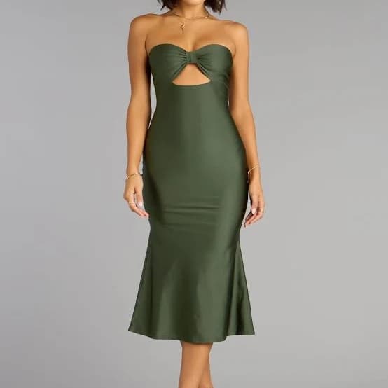 Windsor Sultry Twist Strapless Cutout Midi Dress