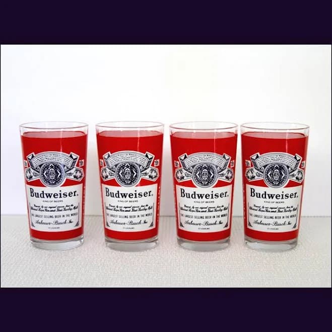 Vintage Budweiser KING OF BEERS Drink Glasses Set of 4 Red Label