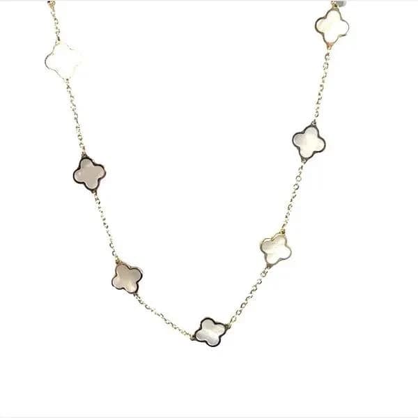 14K Solid Yellow Gold Mother of Pearl Clover Necklace