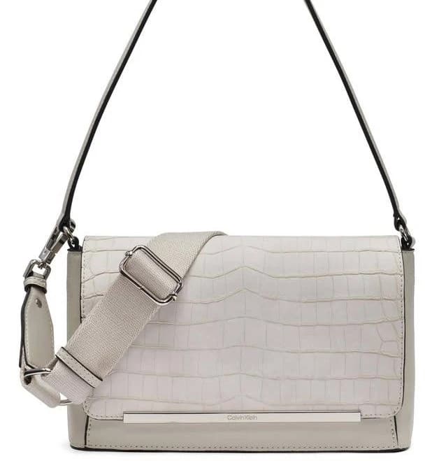 Calvin Klein Alia Croc Embossed Shoulder Bag