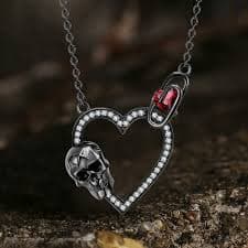 Gothic Black Skull Heart Sterling Silver Necklace – GTHIC