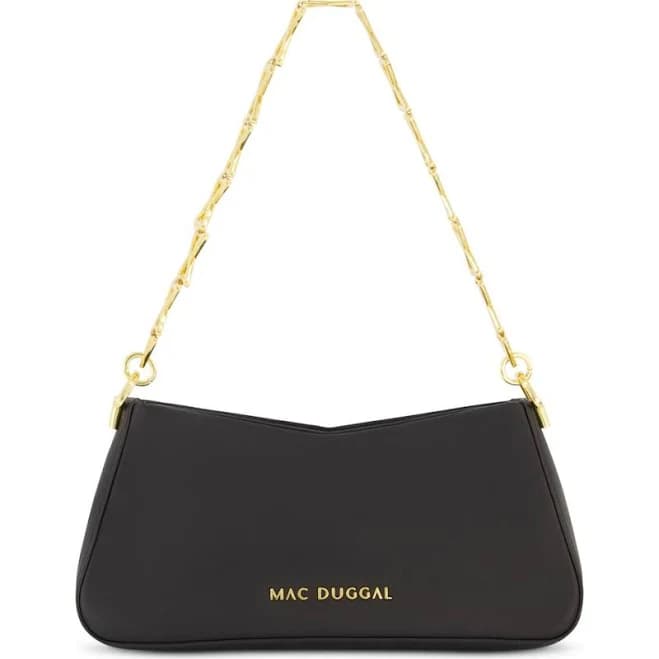 Mac Duggal Nappa Leather Gold Strap Shoulder Bag