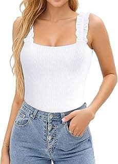 Ruffle Strap Tank Tops for Women Summer Sleeveless Soft Slim Sexy Ribbed Knit Basic Tops