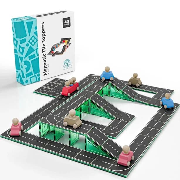 Learn & Grow Magnetic Tiles Road Expansion Pack - 40PCs Road Toppers Set