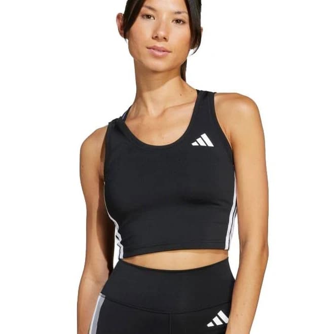 Adidas Train Essentials 3-stripes Crop Women Tank Top - Black / White