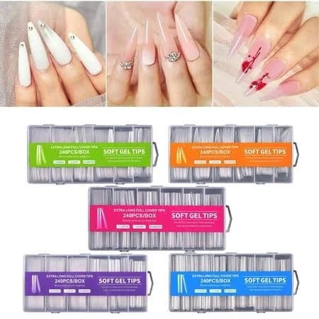 Extra Long Square Full Cover Nail Tips 240pcs Xxxl Clear Full Cover Fake Nails False Nails 12 Sizes Tapered Square Press on Fake Nail Tips for Acrylic