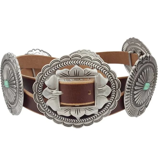 Western Genuine Leather Belt with Oval Concho