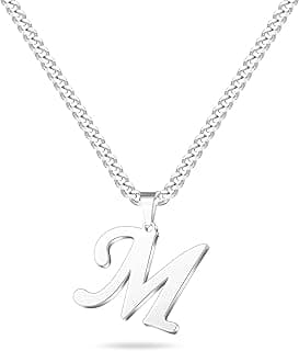 Easter Basket Stuffers - Stainless Steel A-Z Initial Necklaces for Men Boys, Gold/Silver Cuban Link Chain Letter Pendant Necklace Jewelry Gifts 20+2 Inches