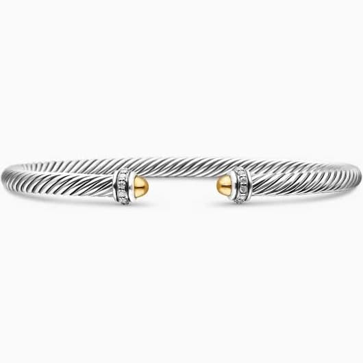 David Yurman Women's Cable Classic Bracelet with 18K Yellow Gold Domes and Diamonds