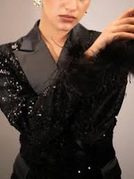 Sequin Blazer for Women with Notched Collar Long Sleeve and Spliced Feather Patchwork from Dhgate Other Arts and Crafts - price 47.89