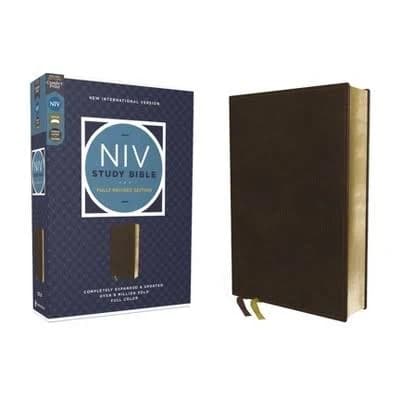 NIV Study Bible, Fully Revised Edition (Study Deeply. Believe Wholeheartedly. ), Genuine Leather, Calfskin, Brown, Red Letter, Comfort Print