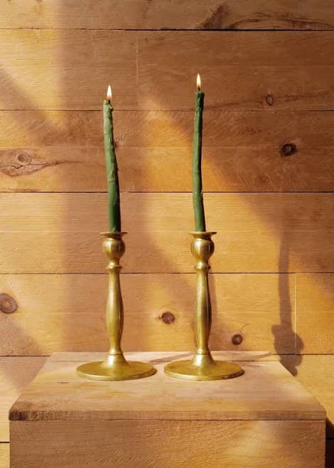 Vintage Patina Brass Candlestick, Set of 2