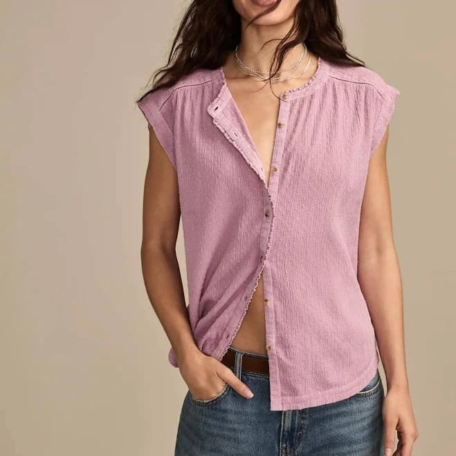 Lucky Brand Women's Dolman Ruffle Cotton Button-Down Shirt