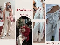 Mewunan Women's Mid Rise Wide Leg Pants Hudson Canyon Side Printed Casual Pants with Drawstring Waistband at Amazon Women's Clothing store