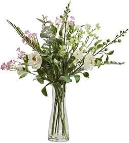 Mixed White and Pink Flowers in Glass Vase