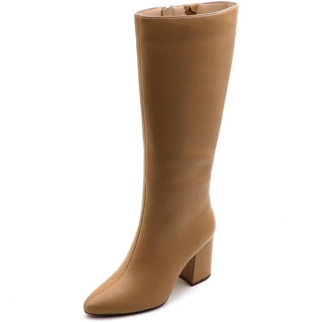 Chic Suede-Style Tall Boots for Women - Block Heel & Pointed Toe, Women's, Size: 9, Tan Pu