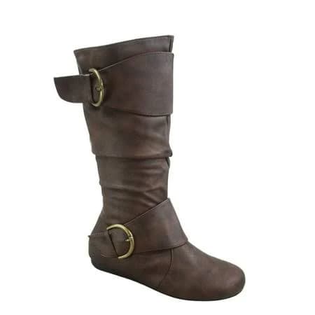 Women's Faux Leather Mid Calf Round Toe Boots