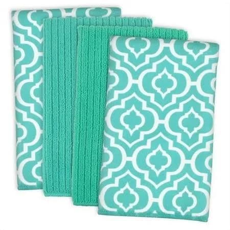 Dii Modern Polyester Fabric Lattice Dishtowels in Teal Blue