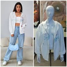 SHEIN Rhinestone Butterfly And Letter Pattern Zip Up Drawstring Hoodie, Women's Fashion, Coats, Jackets and Outerwear on Carousell