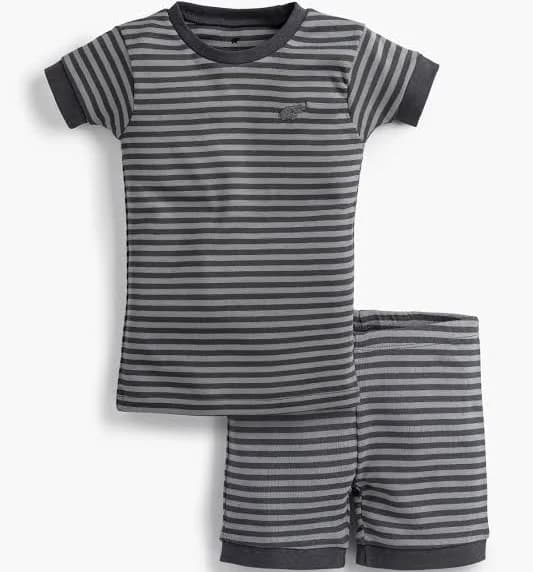Monica + Andy Two-Piece Shorty Pajama Set In Dark Grey Tonal Stripe