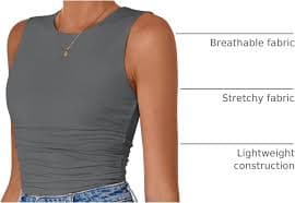 ZESICA Womens Summer Tank Tops 2025 Sleeveless Crewneck Knit Slim Fitted Side Ruched Casual Basic Shirt,Charcoal,Small at Amazon Women's Clothing store