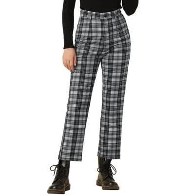 Allegra K Women's High-Waisted Tartan Check Plaid Pants