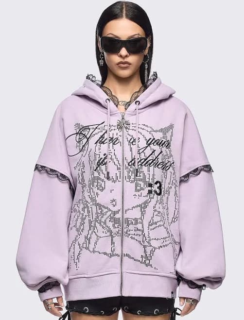 Baby Minga London Anime Girl ASCII Graphic Zip Up Hoodie