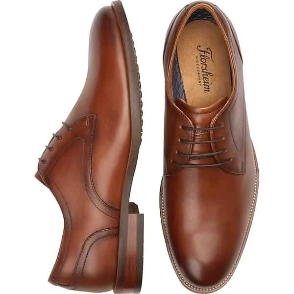 Florsheim Men's Men’s Remi Cognac Tan Leather Plain Toe Oxford Dress Shoes Lace-Up