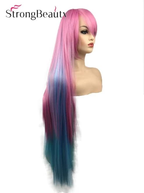 Long Straight Ombre Purple Blue Pink Women Girls Cosplay Wig Heat