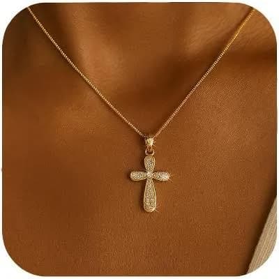 Dainty Gold Plated Cubic Zirconia Cross Necklace